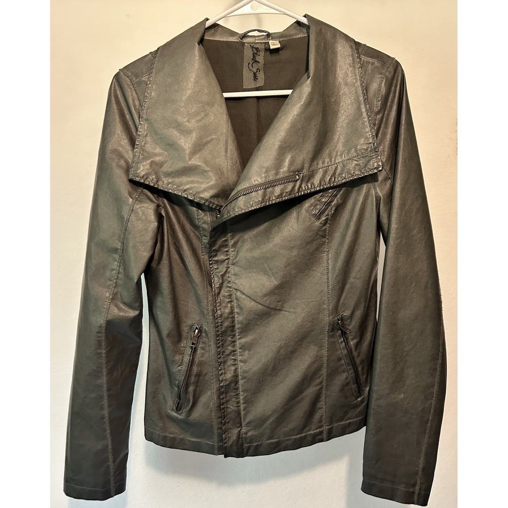 BLACK SWAN Womens Grey Metallic FAUX Leather Motorcycle Jacket Size Small